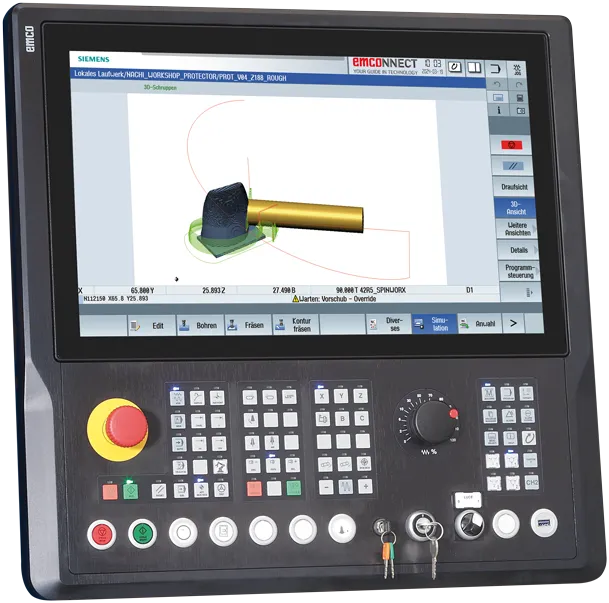 Bedienfeld und Monitor der UMILL 630. In Verbindung mit dem flexiblen CNC-System SINUMERIK ONE.